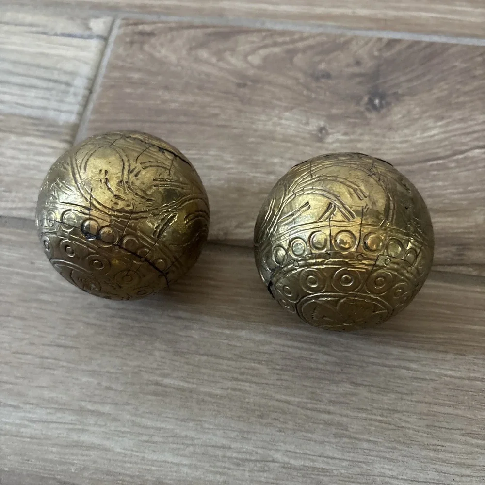 2 Round Ball Gold Decorative Candles Hand Molded Wax Home Decor Set